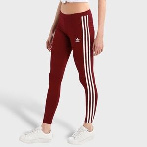 Original Adidas Logo Y2K Burgundy/White Stripes Leggings